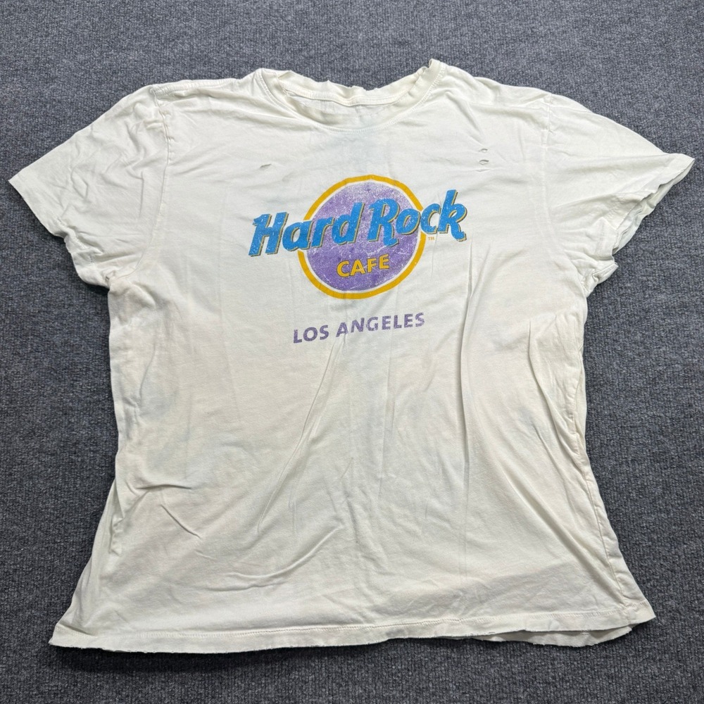 Hard Rock Cafe T Shirt Womens XL White Los Angeles Graphic Distressed‎